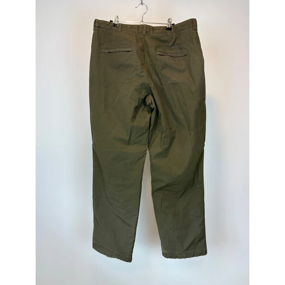 LL Bean Insulated Chino Pants Mens 36 Green Primaloft Quilted Lined Gorpcore
